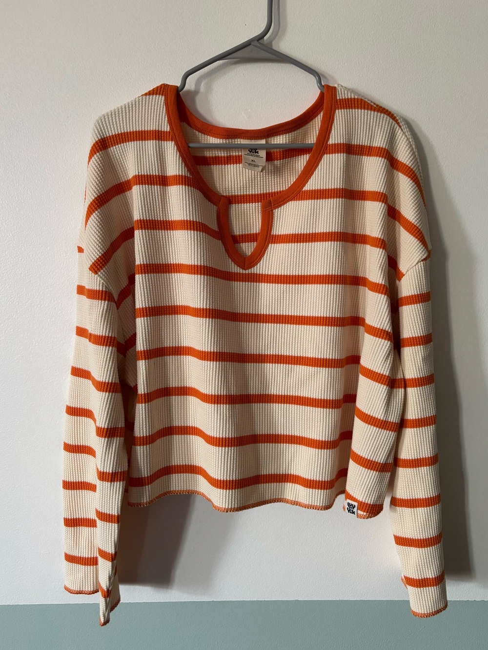Lucy & Yak Cropped Long Sleeve Top in Cream and Orange Stripe Size XL